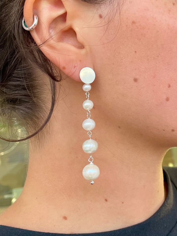 5 tier graduated white freshwater pearl earrings