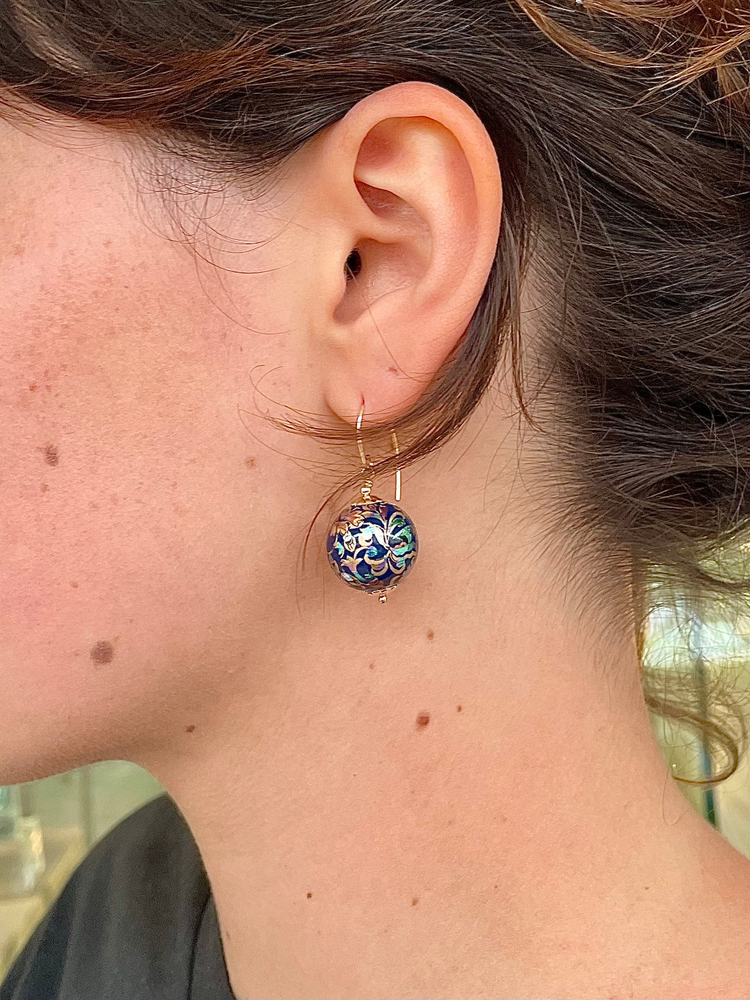 Dark blue Japanese decal earrings