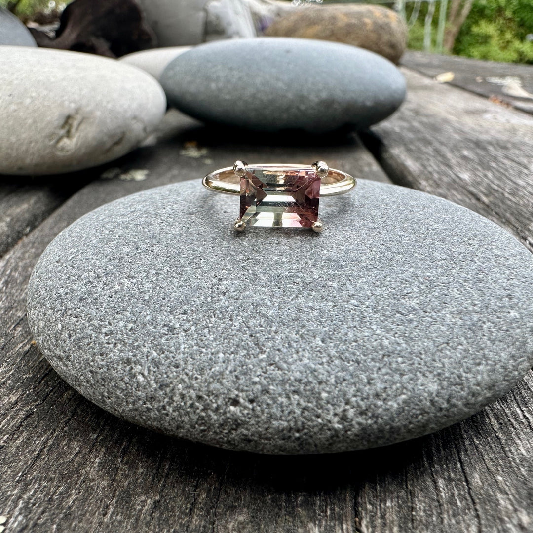 Watermelon tourmaline baguette ring