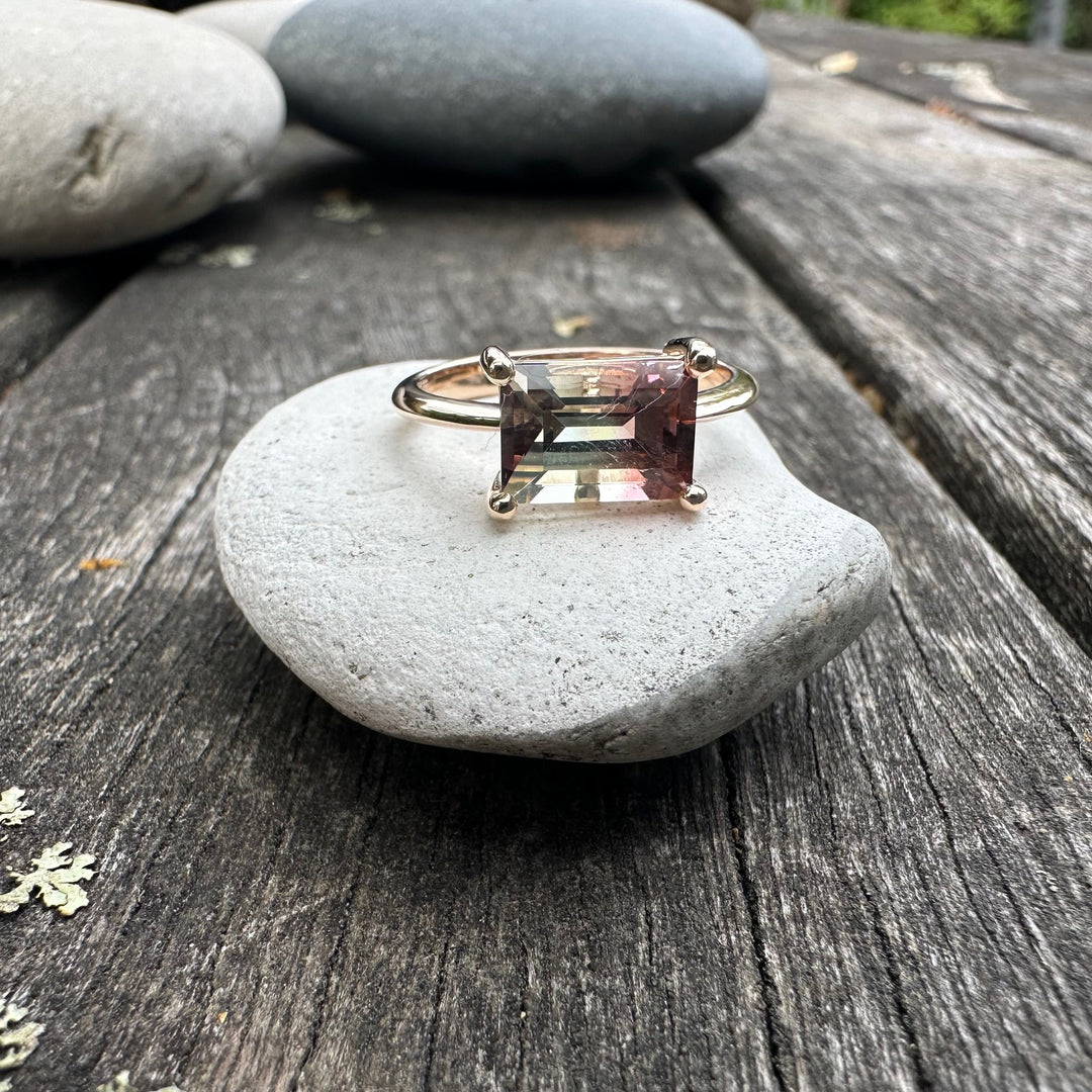 Watermelon tourmaline baguette ring