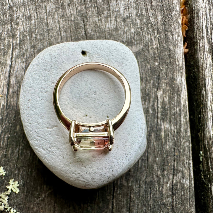 Watermelon tourmaline baguette ring