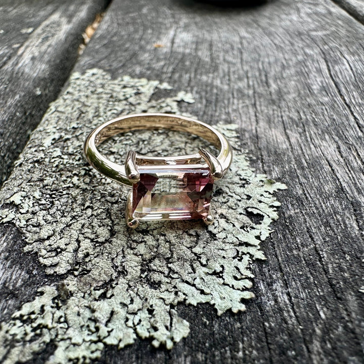 Watermelon tourmaline baguette ring