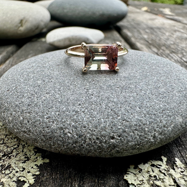 Watermelon tourmaline baguette ring