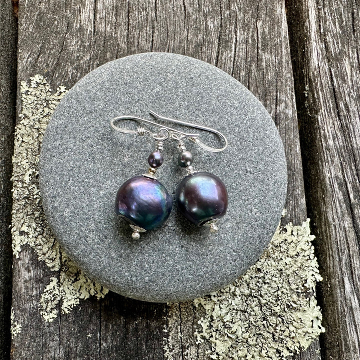 Peacock freshwater pearl earrings