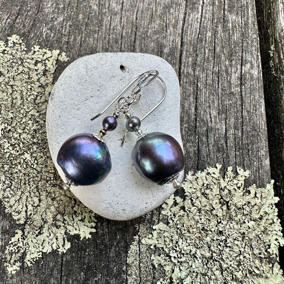 Peacock freshwater pearl earrings