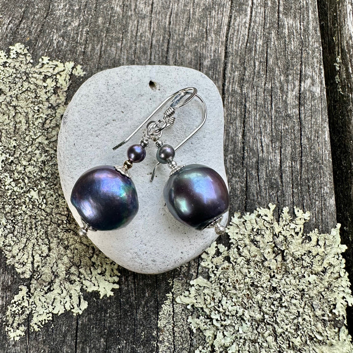 Peacock freshwater pearl earrings