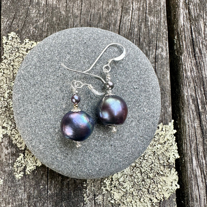 Peacock freshwater pearl earrings