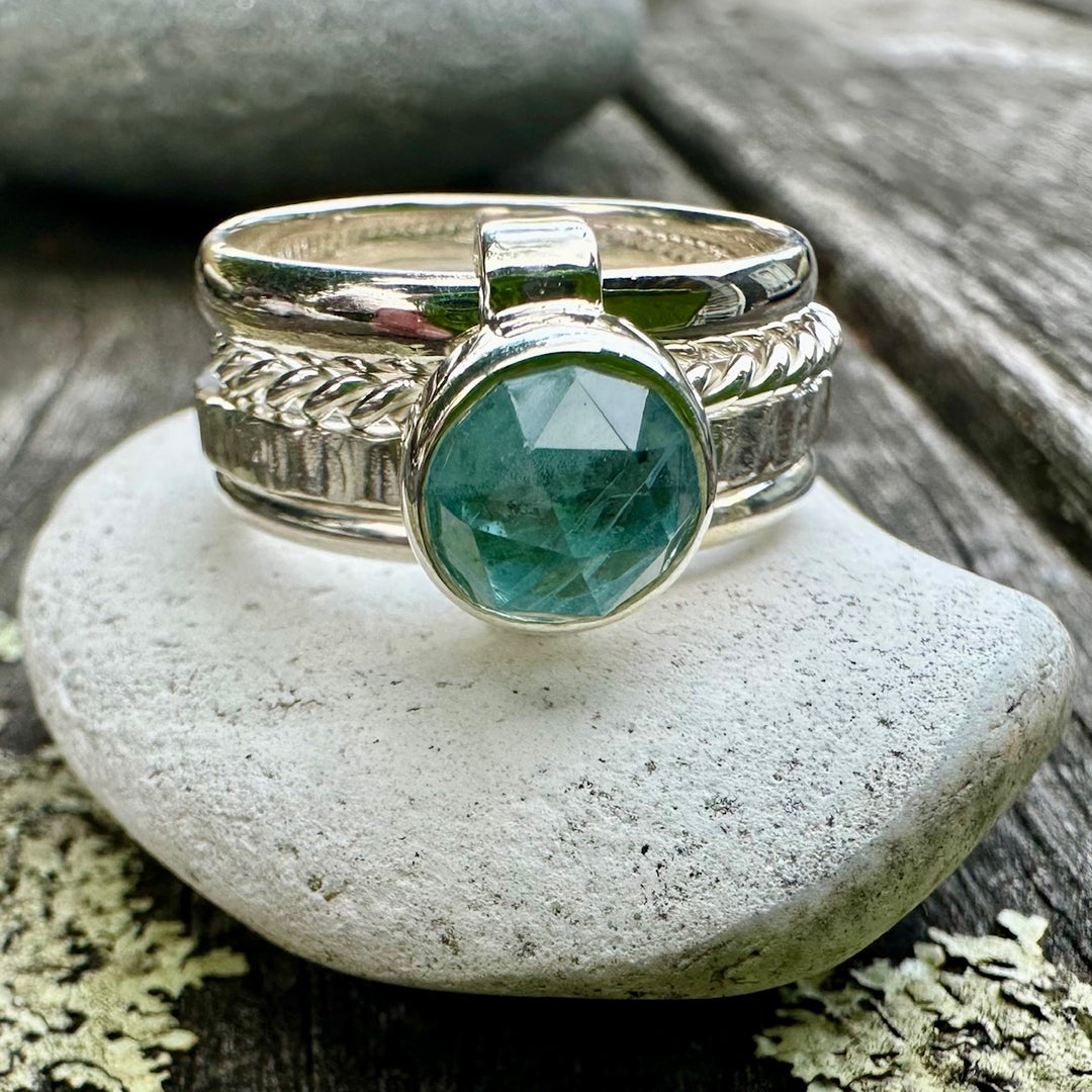 rose cut aquamarine unity ring