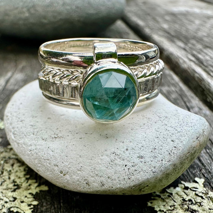 rose cut aquamarine unity ring