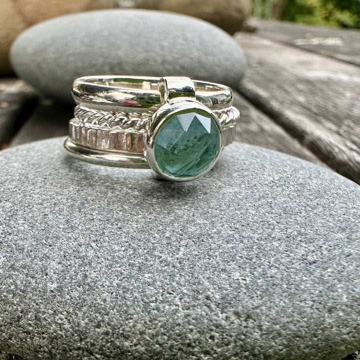 rose cut aquamarine unity ring
