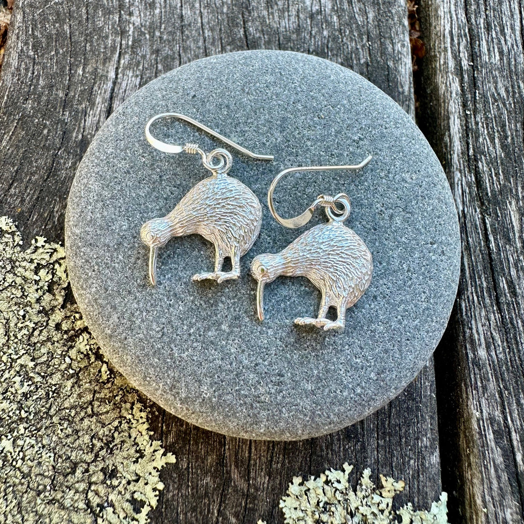 Flat sterling silver kiwi earrings