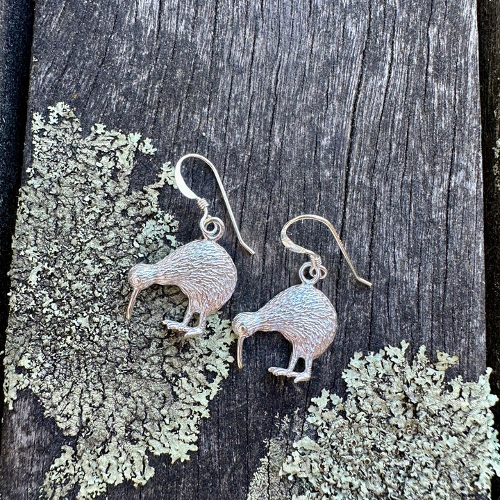 Flat sterling silver kiwi earrings