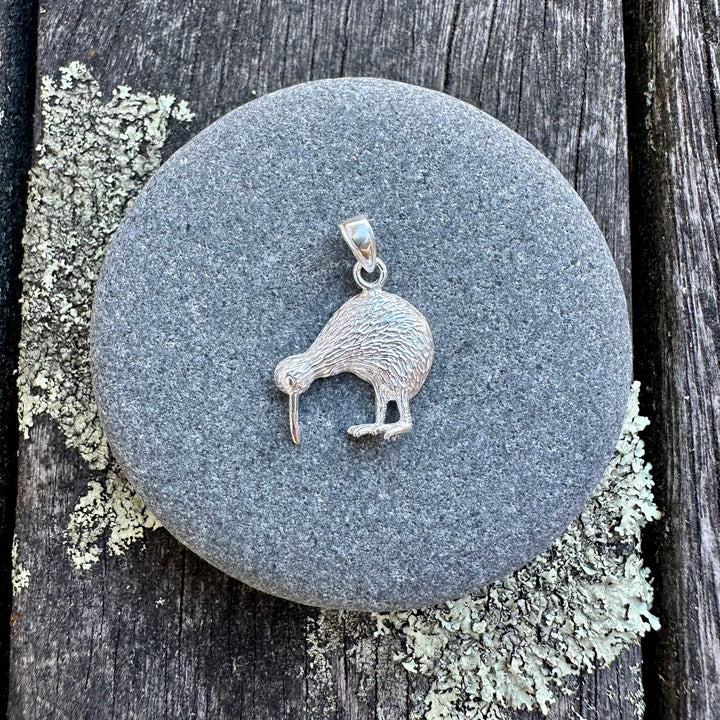 Sterling silver flat kiwi pendant