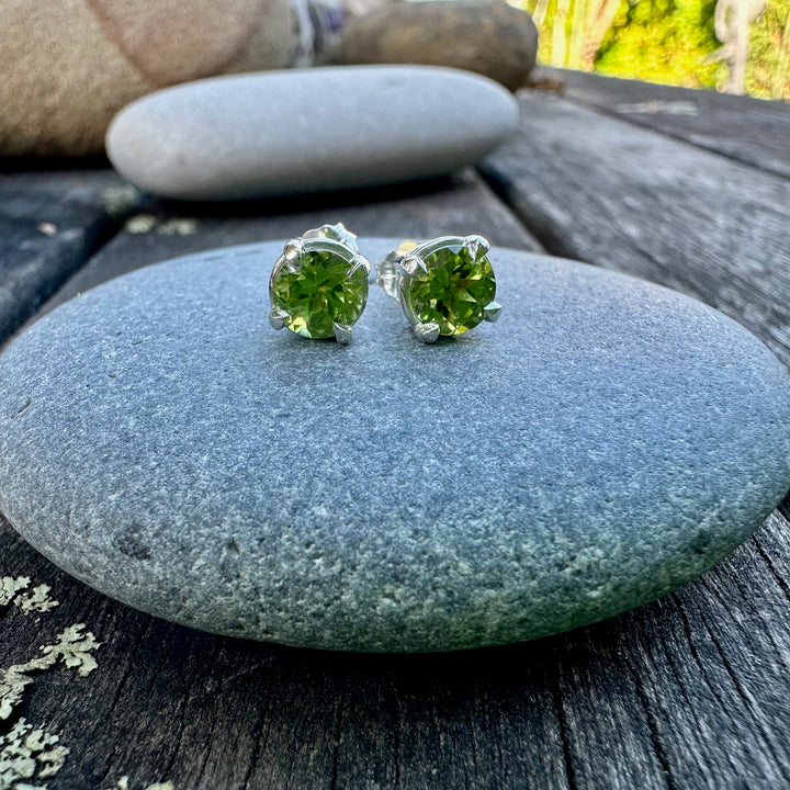 Faceted peridot studs in sterling silver