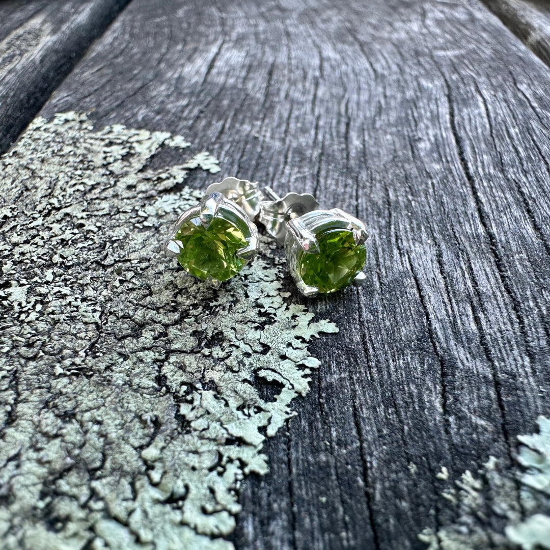 Faceted peridot studs in sterling silver