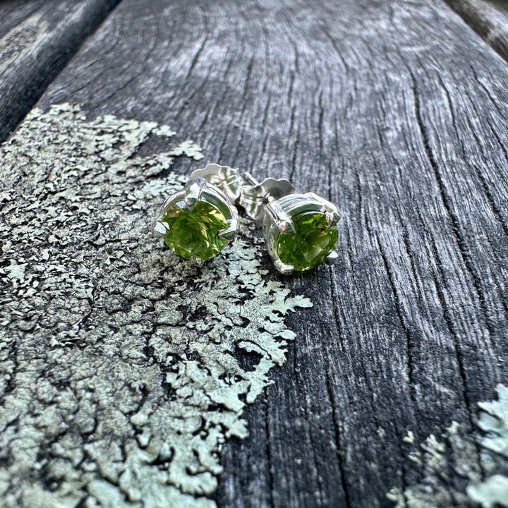 Faceted peridot studs in sterling silver