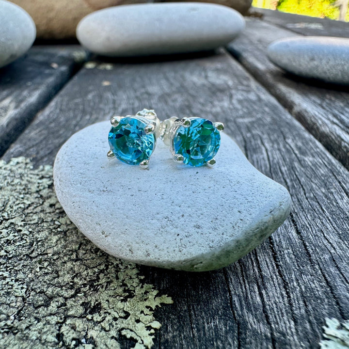 6mm faceted blue topaz studs