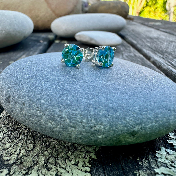 6mm faceted blue topaz studs