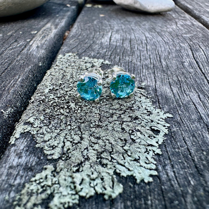6mm faceted blue topaz studs