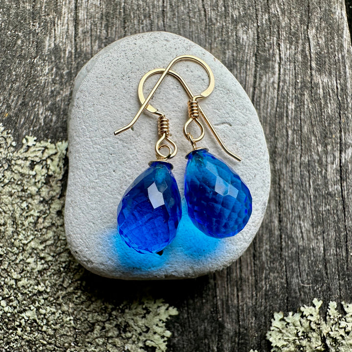 Large swiss blue topaz drop earrings
