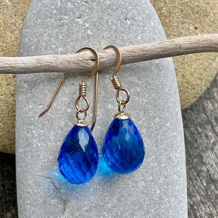 Large swiss blue topaz drop earrings