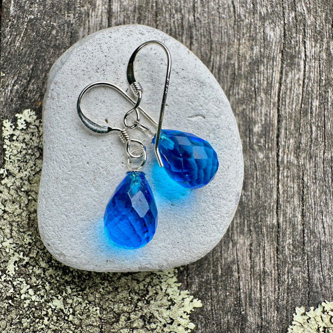 Small faceted blue topaz drop earrings