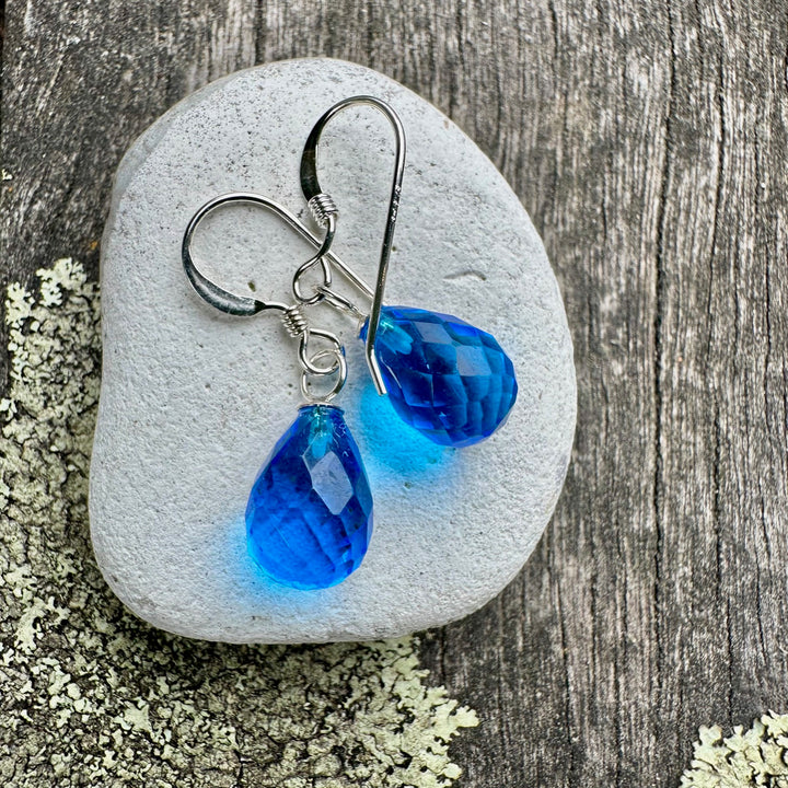 Small faceted blue topaz drop earrings
