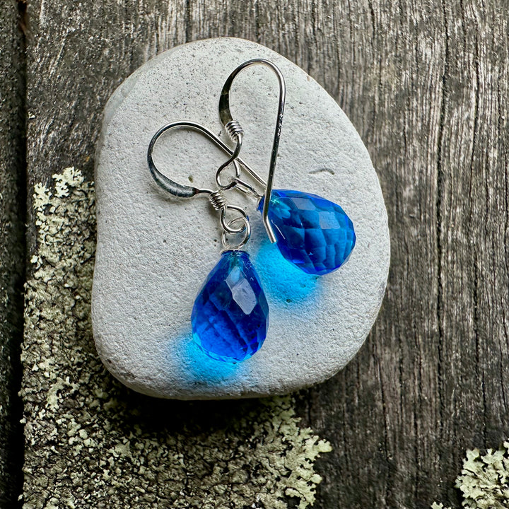 Small faceted blue topaz drop earrings
