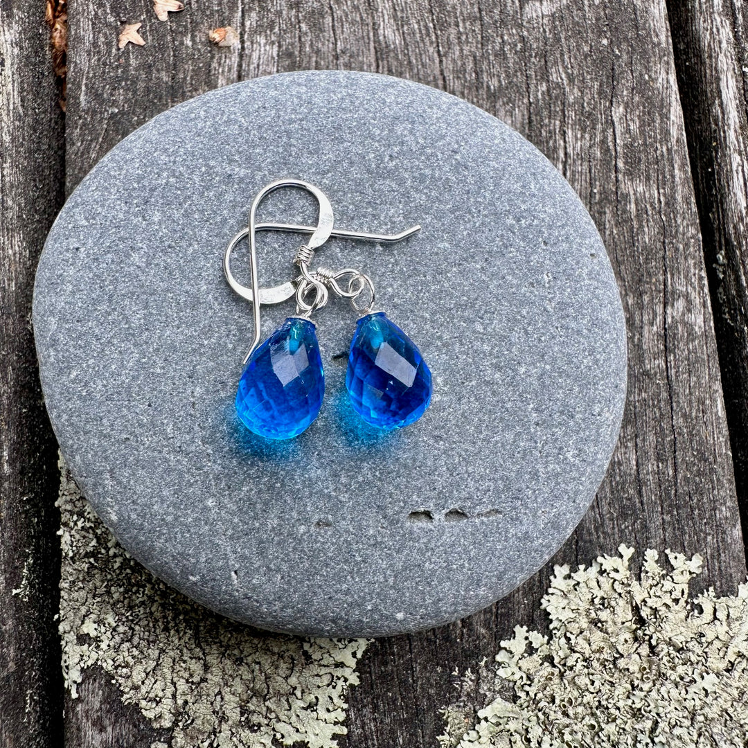 Small faceted blue topaz drop earrings