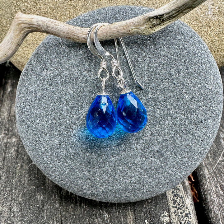 Small faceted blue topaz drop earrings