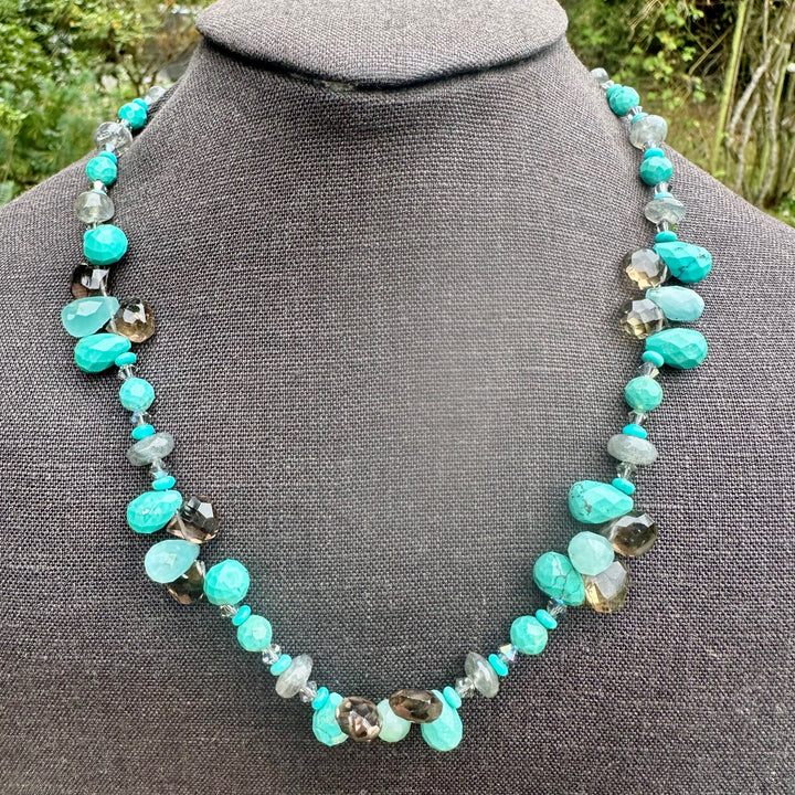 Turquoise labradorite & smoky quartz necklace