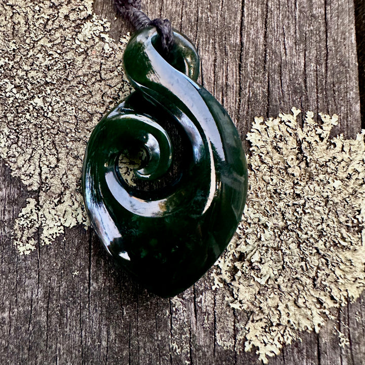Dark NZ greenstone rau kumara koru