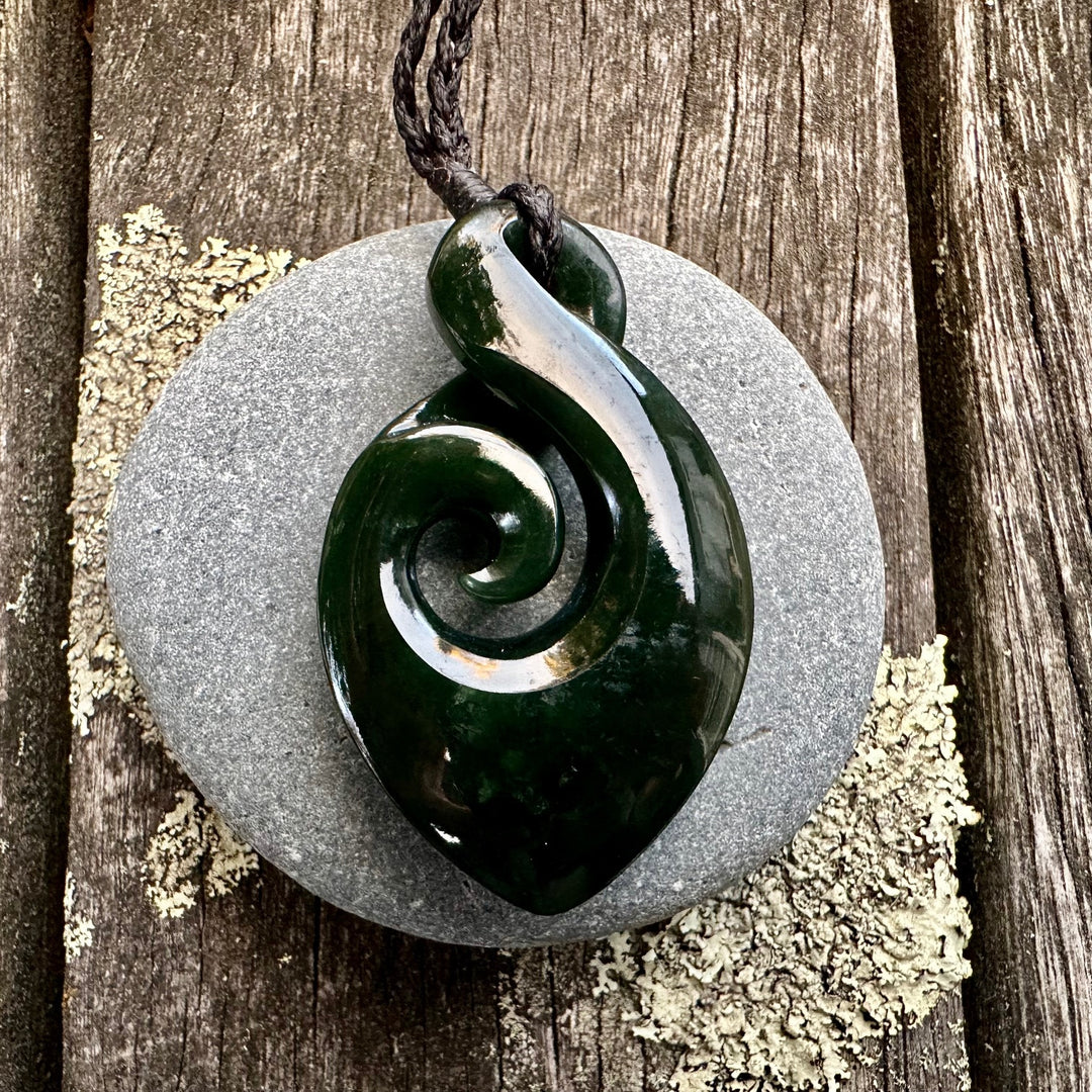 Dark NZ greenstone rau kumara koru