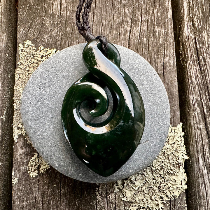 Dark NZ greenstone rau kumara koru