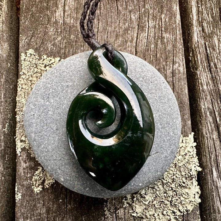 Dark NZ greenstone rau kumara koru
