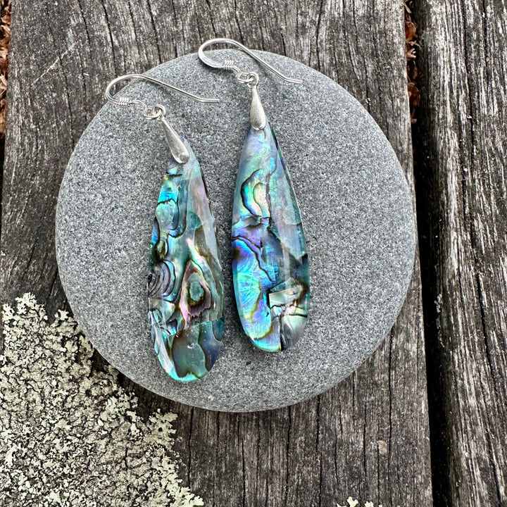 Long paua drop earrings