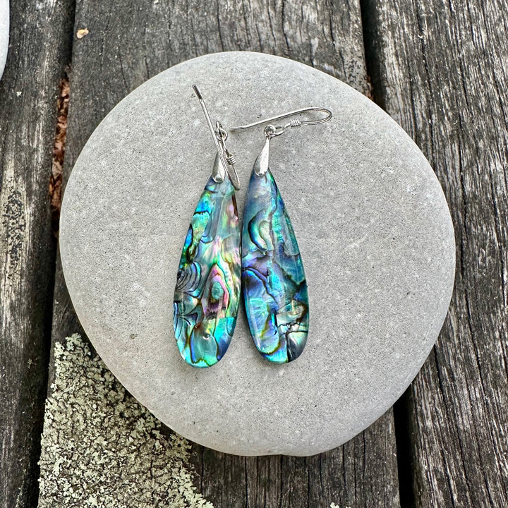 Long paua drop earrings