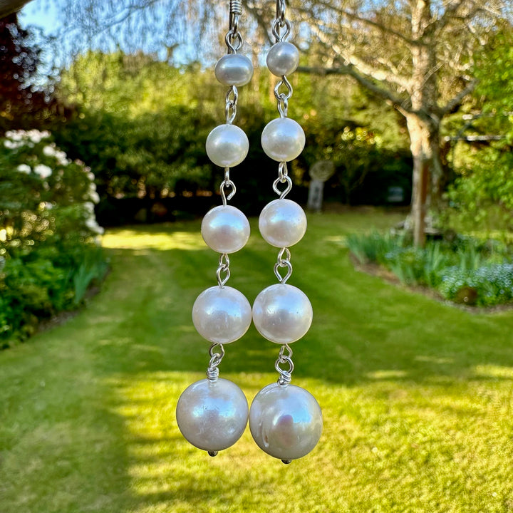 5 tier freshwater pearl and sterling silver earrings