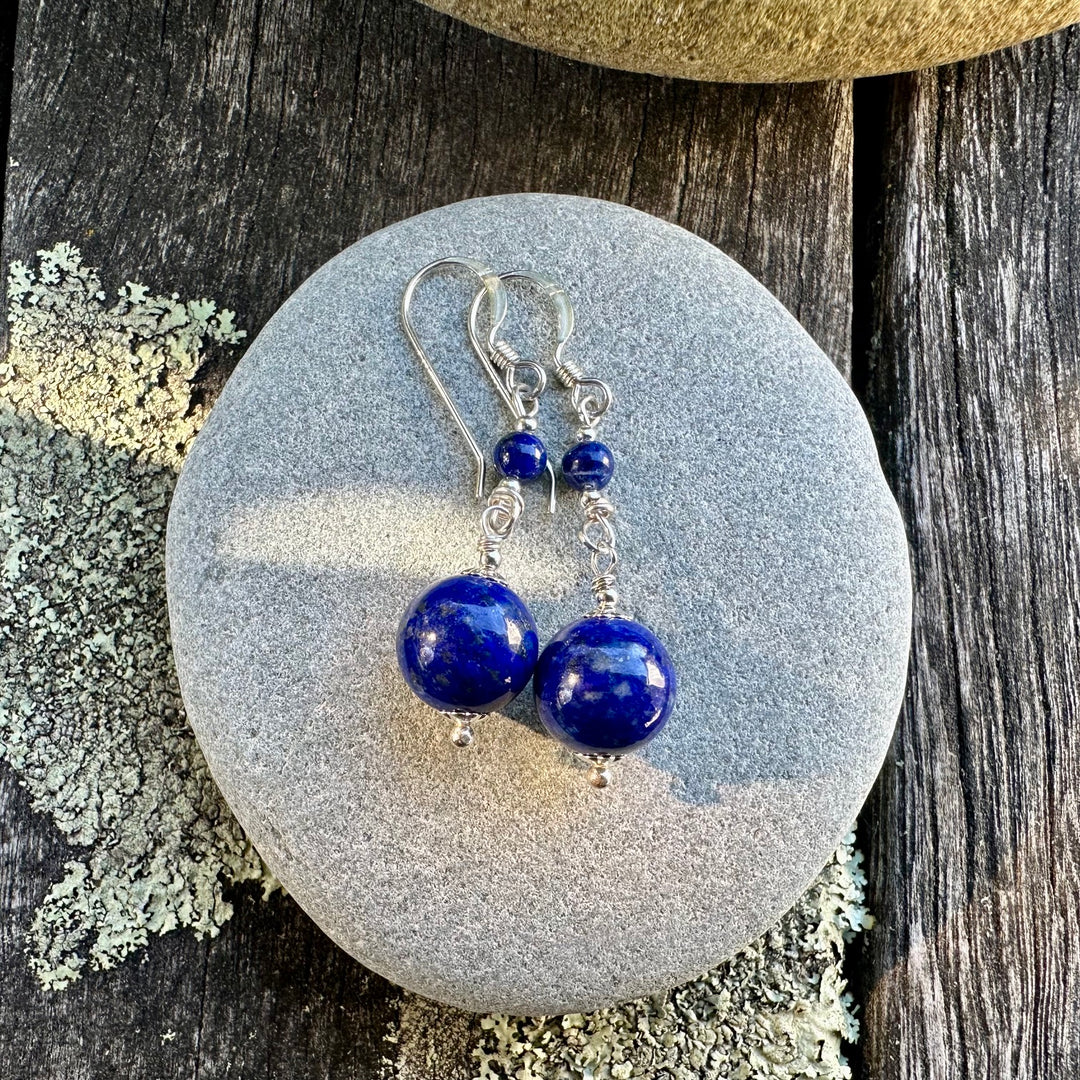2 tier lapis lazuli earrings