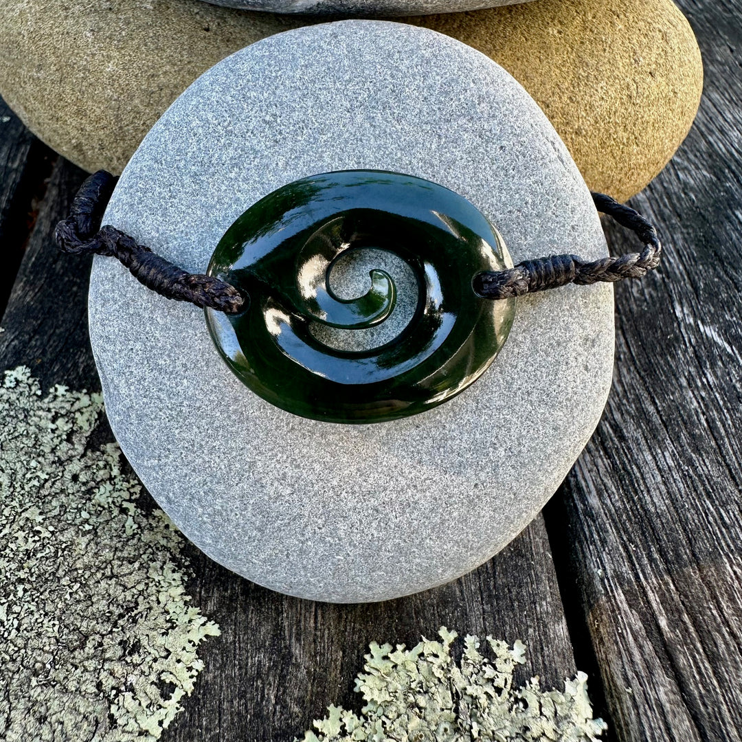 Oval NZ greenstone koru bracelet