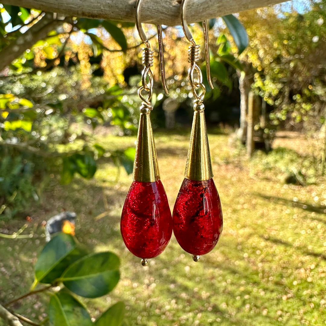 red venetian glass earrings