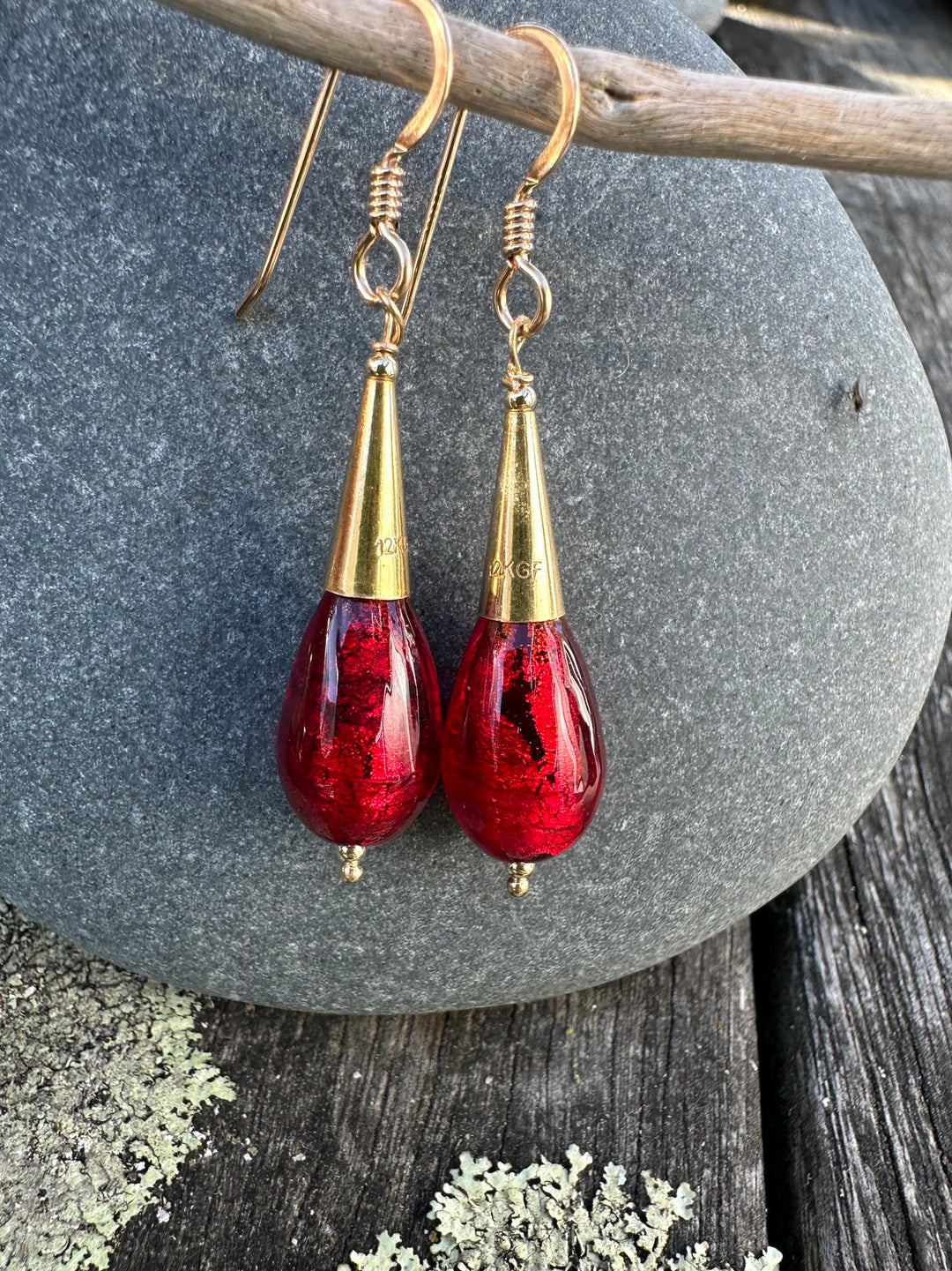 red venetian glass earrings
