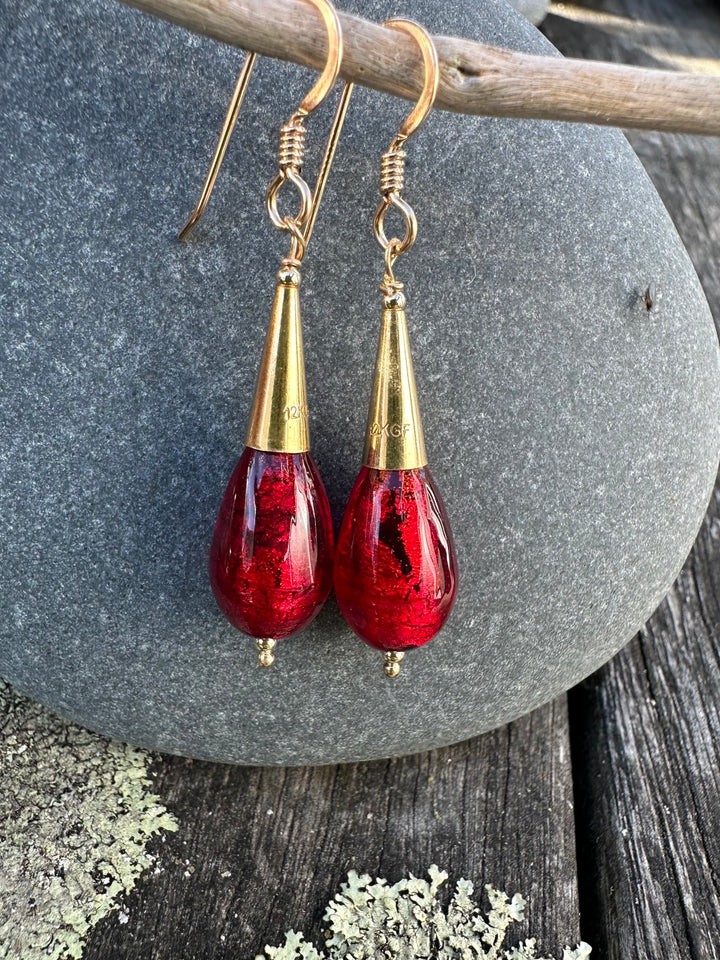 red venetian glass earrings