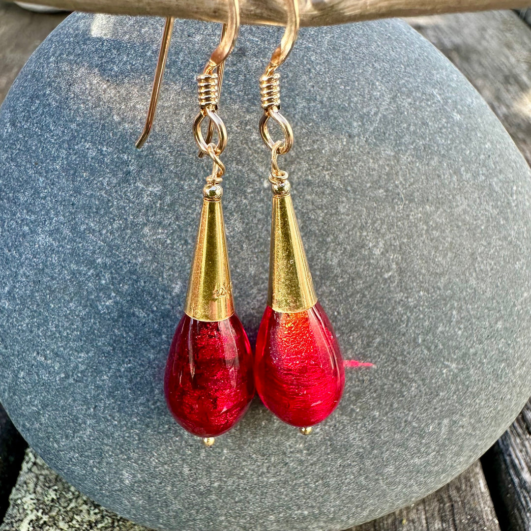 red venetian glass earrings