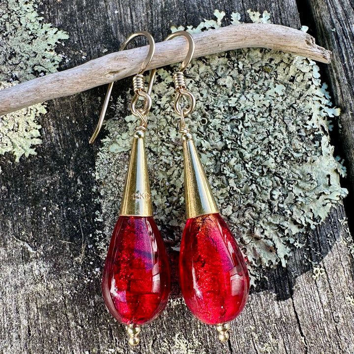 red venetian glass earrings