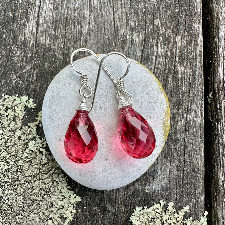 Faceted pink drop earrings