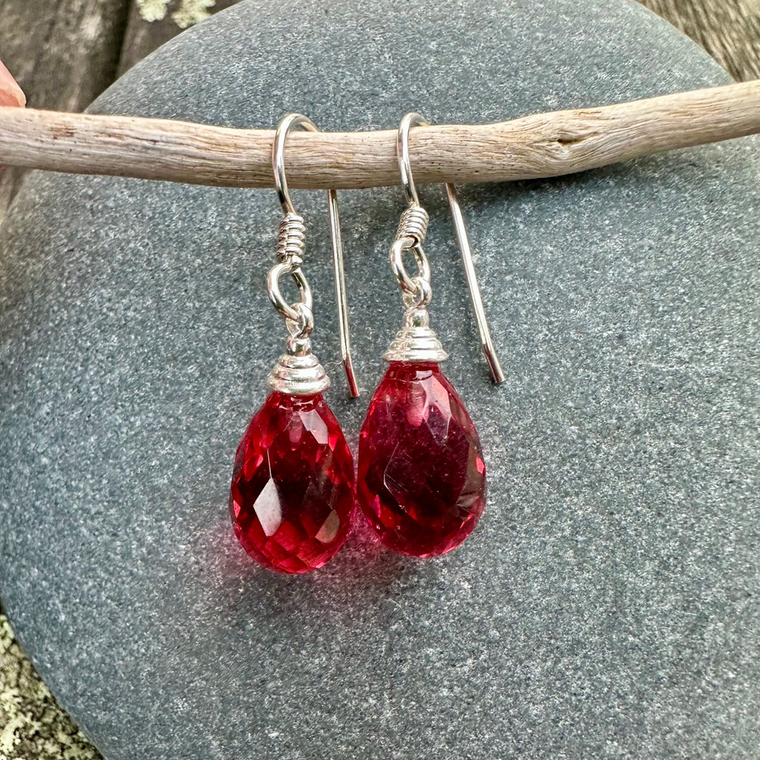 Faceted pink drop earrings