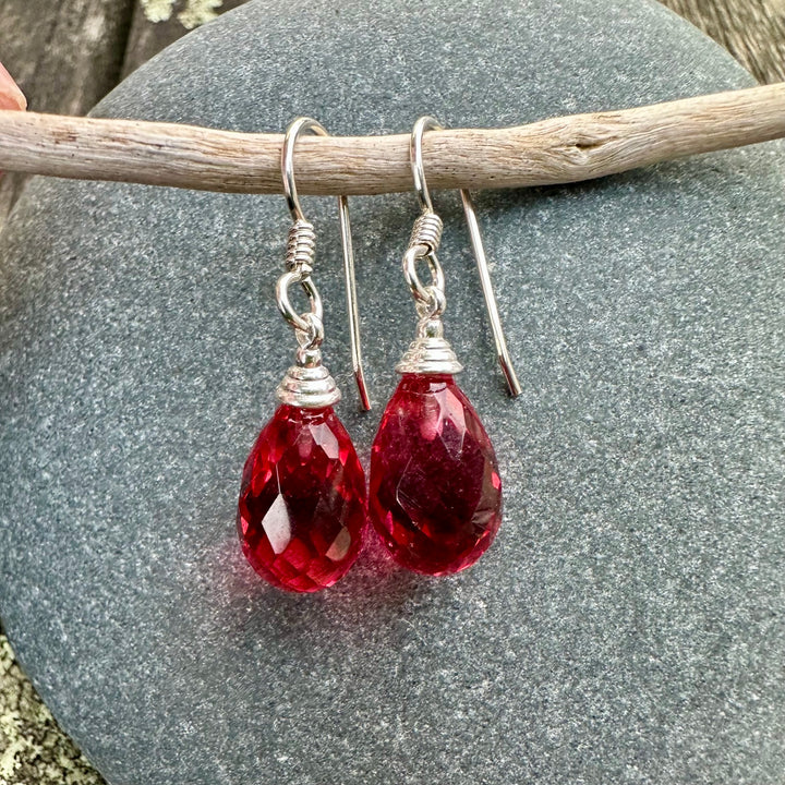 Faceted pink drop earrings
