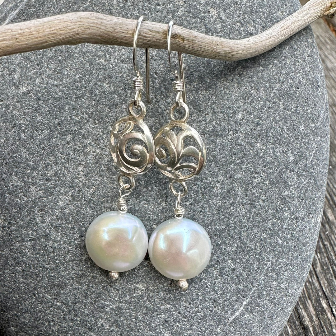 White freshwater pearl earrings