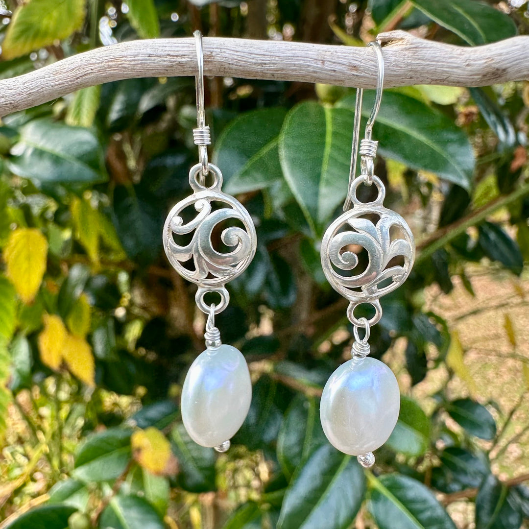 White freshwater pearl earrings